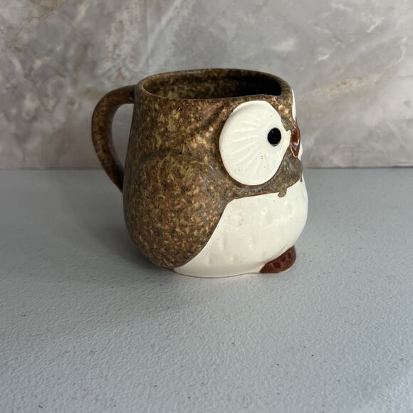 Studio Art Pottery Mug Owl Brown Speckled Hand Painted Matte Unmarked - Picture 11 of 11